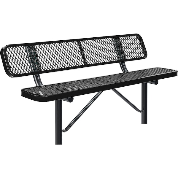 Global Industrial 6ft Outdoor Steel Bench w/ Backrest, Expanded Metal, In Ground Mount, Black 277154IBK - main